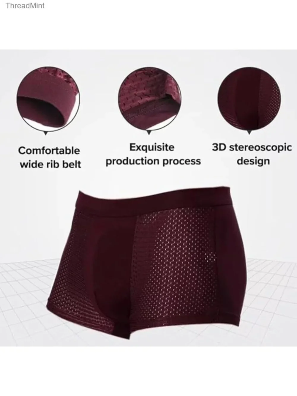 Bamboo Fiber Boxer Briefs 3D Pouch Soft Breathable Mesh Underwear for Men